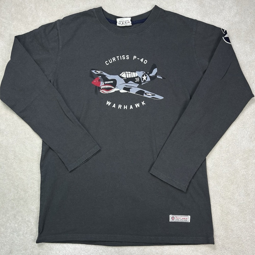 Red Canoe Mens Medium Curtiss P-40 Warhawk Long Sleeve T Shirt World War II USA